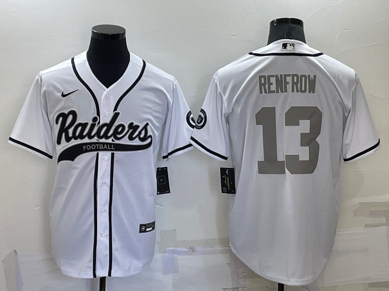 Men's Las Vegas Raiders #13 Hunter Renfrow White Grey Cool Base Stitched Baseball Jersey Men's Las Vegas Raiders #13 Hunter Renfrow White Grey Cool Base Stitched Baseball Jersey